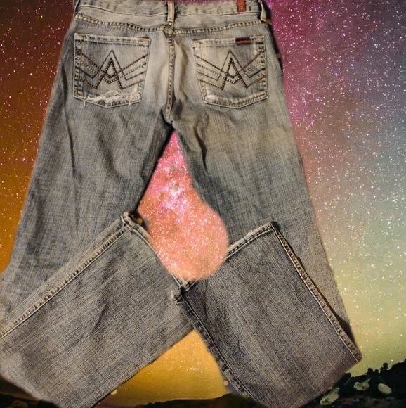 Vintage 7 for all mankind low rise, flare distressed jeans - Picture 1 of 11